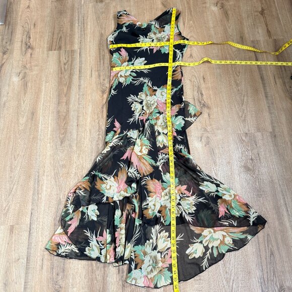 Vintage 90s Maxi Dress Floral Black Beaded Matching Scarf Fairy Feminine M - Picture 9 of 16